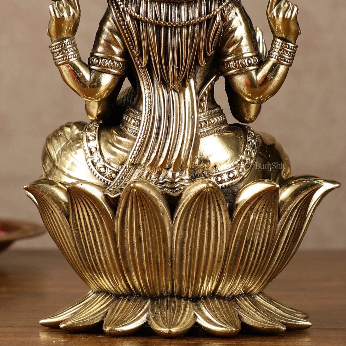 Brass Goddess Dhan Lakshmi on Lotus Idol - 7.5 Inch - Budhshiv.com