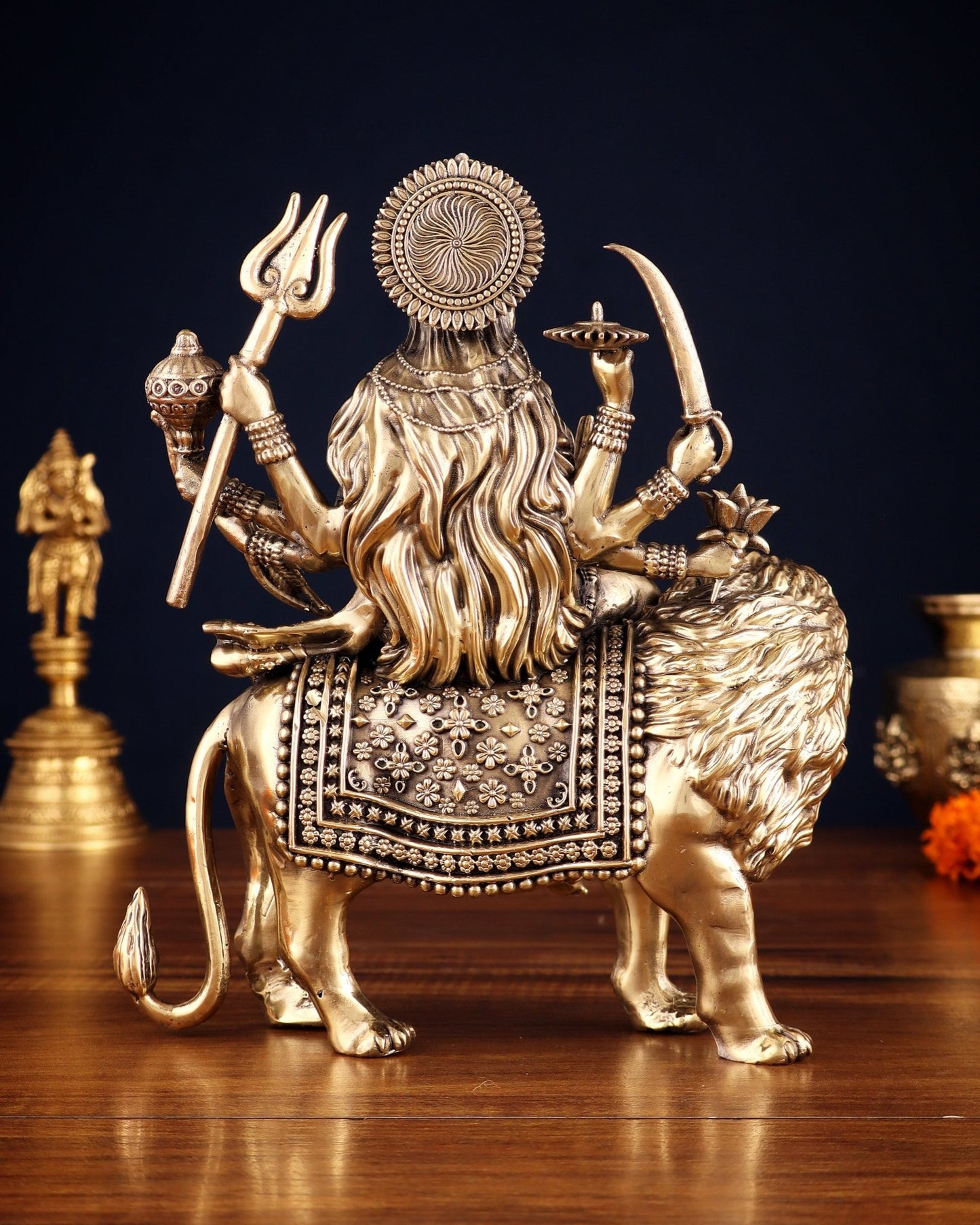 Brass Goddess Durga (Ambe Mata) Idol on Lion – 9.5" - Budhshiv.com