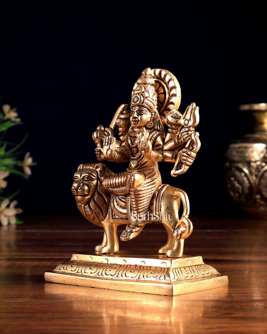 Brass Goddess Durga Idol – Miniature 4.75 inch - Budhshiv.com