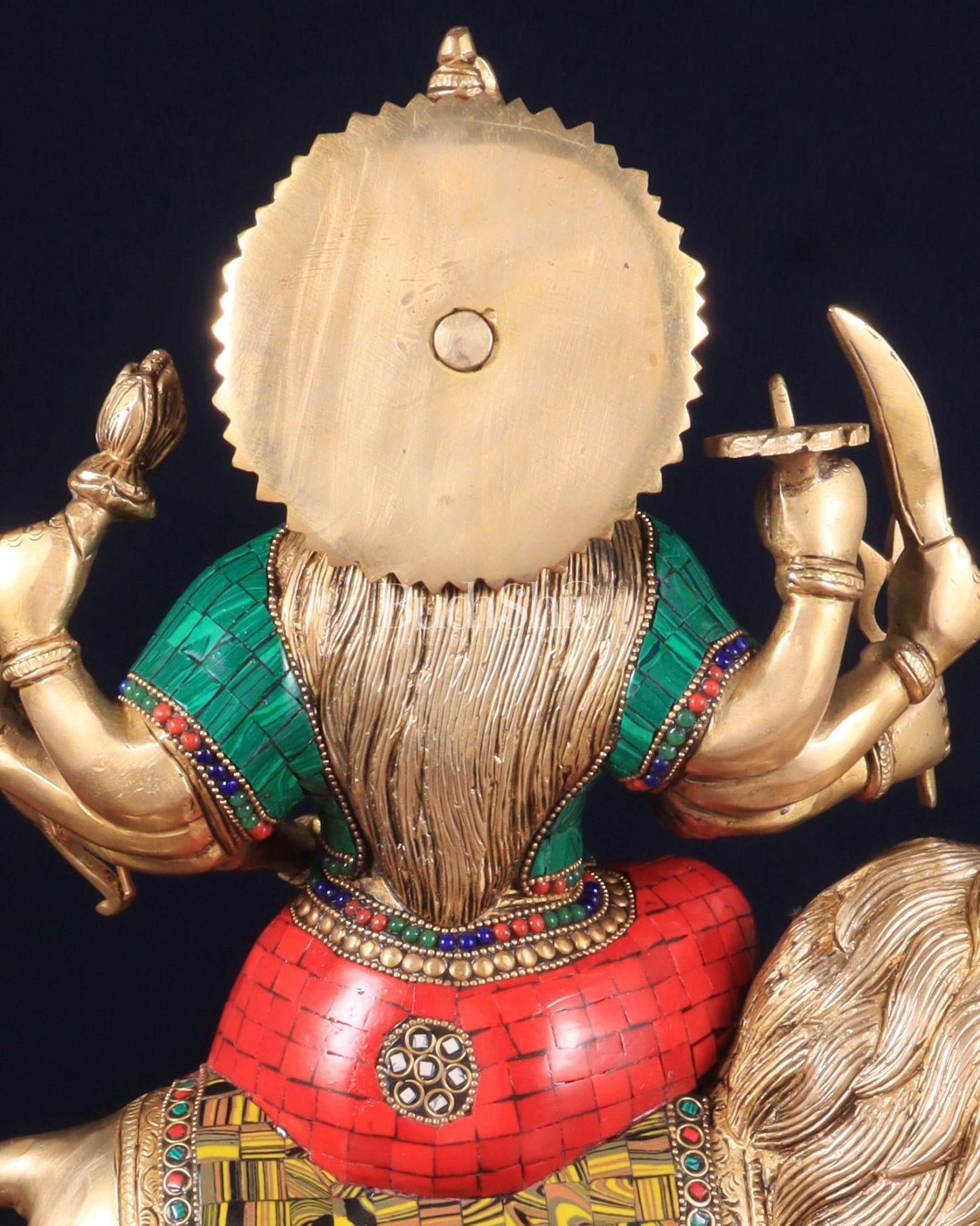 Brass Goddess Durga ma Statue – 17 Inches, Sherawali Mata Murti - Budhshiv.com
