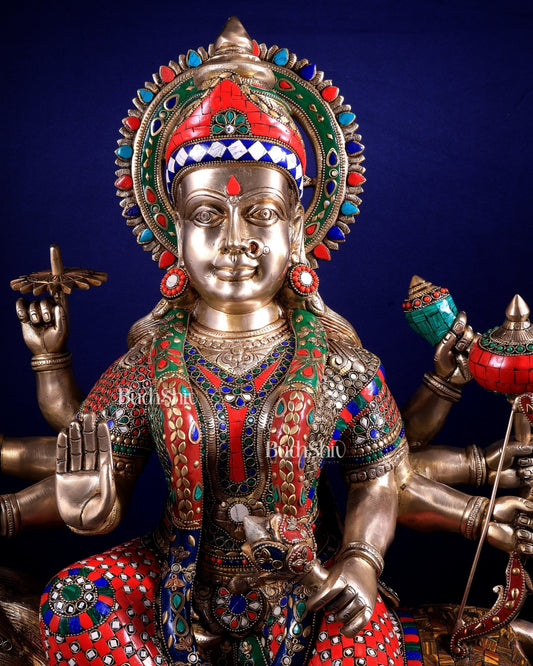 Brass Goddess Durga Sherawali Mata Idol | 31" meenakari Stonework - Budhshiv.com