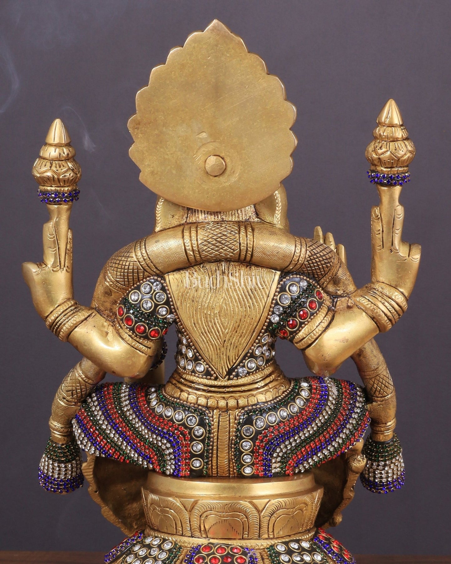 Brass Goddess Lakshmi as Padmavati Statue Murti Idol | 12.5" jewels meenakari - Budhshiv.com