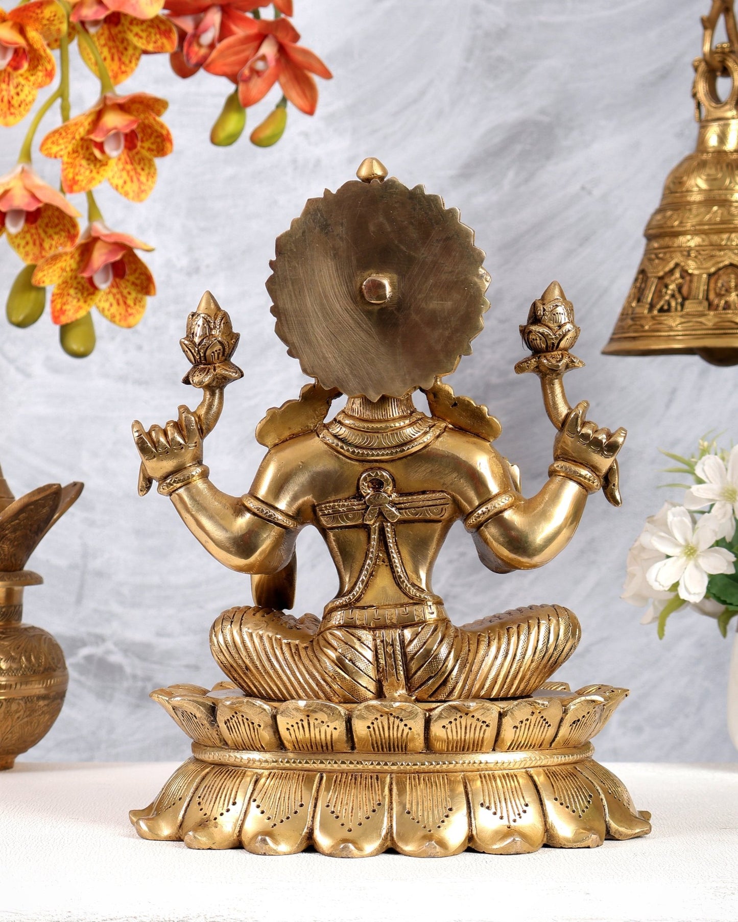 Brass Goddess Lakshmi on Lotus Statue – Highly Detailed Mahalakshmi Idol (12 Inches) - Budhshiv.com