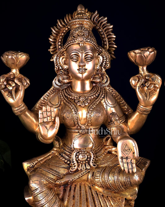 Brass Goddess Lakshmi Statue – Handcrafted Prosperity Idol 18 inch - Budhshiv.com