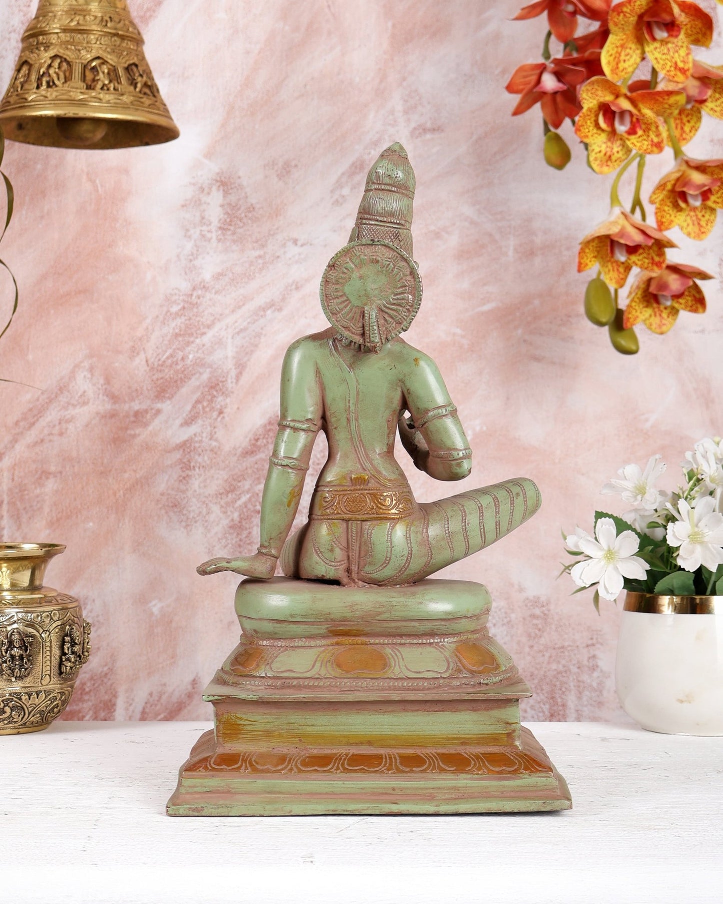 Brass Goddess Parvati Seated (Bhoga Shakti / Umadevi) – Green Patina Finish Handcrafted Sculpture (12.5 Inches) - Budhshiv.com