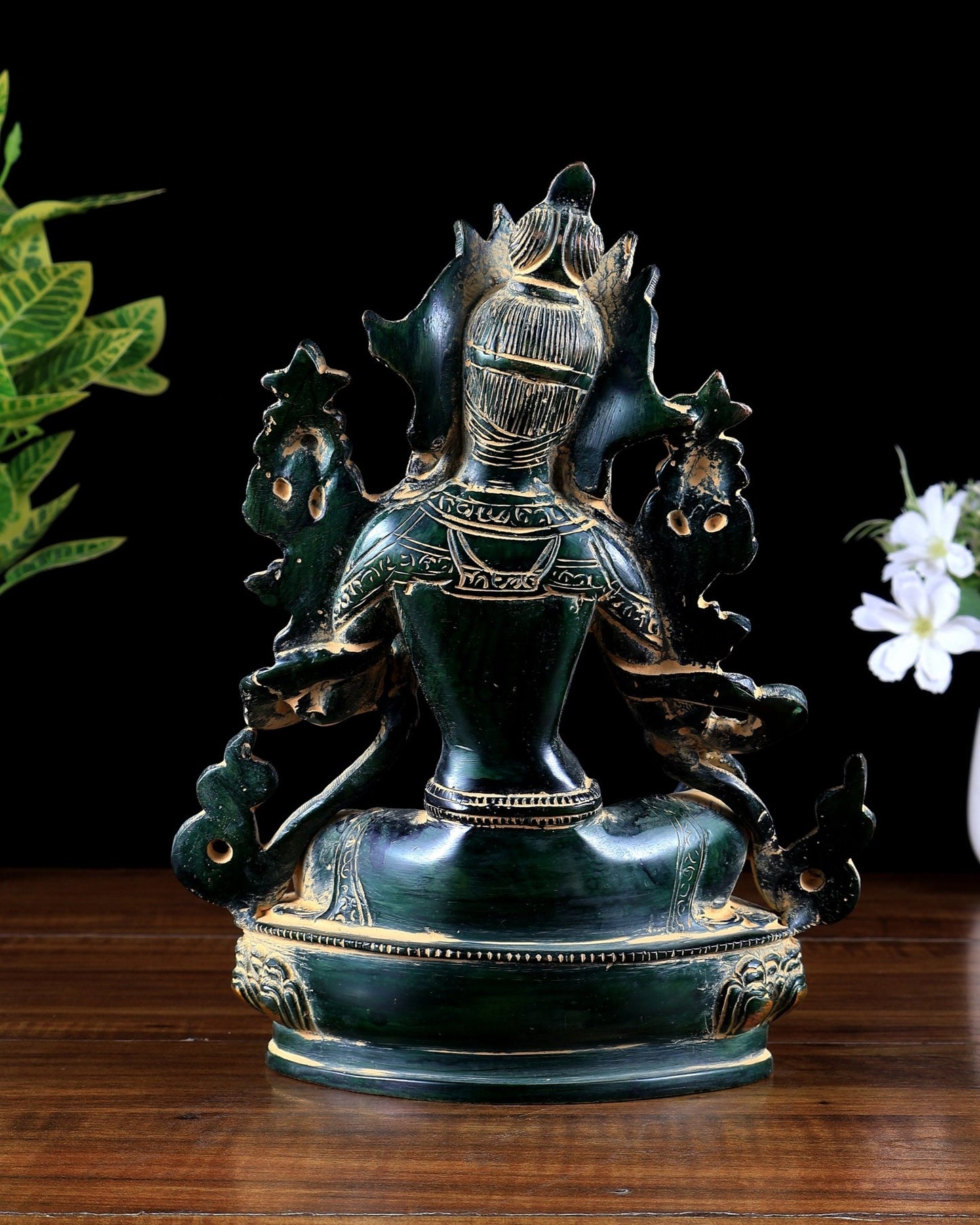 Brass Green Tara Statue – agate sand finish 9 inch - Budhshiv.com