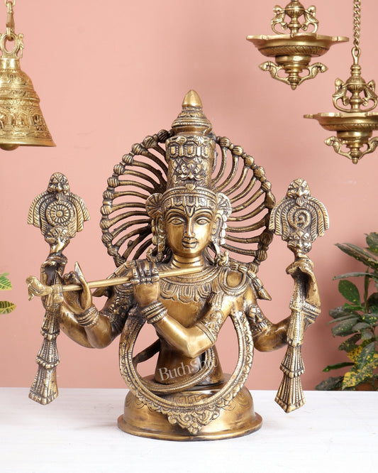 Brass Half Body Lord Krishna Bust butter finish - 13.5 - Budhshiv.com