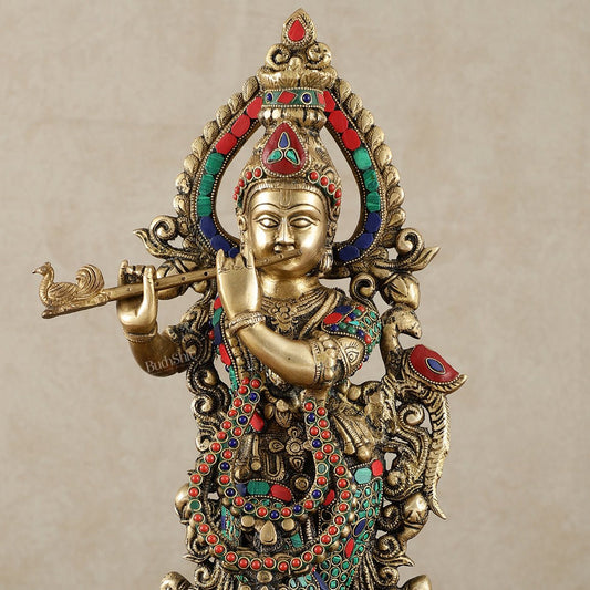 Brass Handcrafted Krishna Idol | Height 19 inch - Budhshiv.com