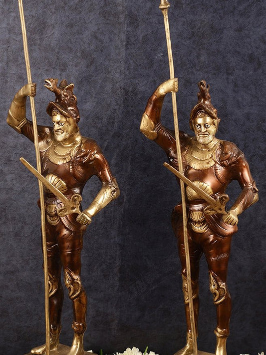 Brass Handcrafted Roman Soldier Showpiece Statues pair - 30 Inch antique finish - Budhshiv.com