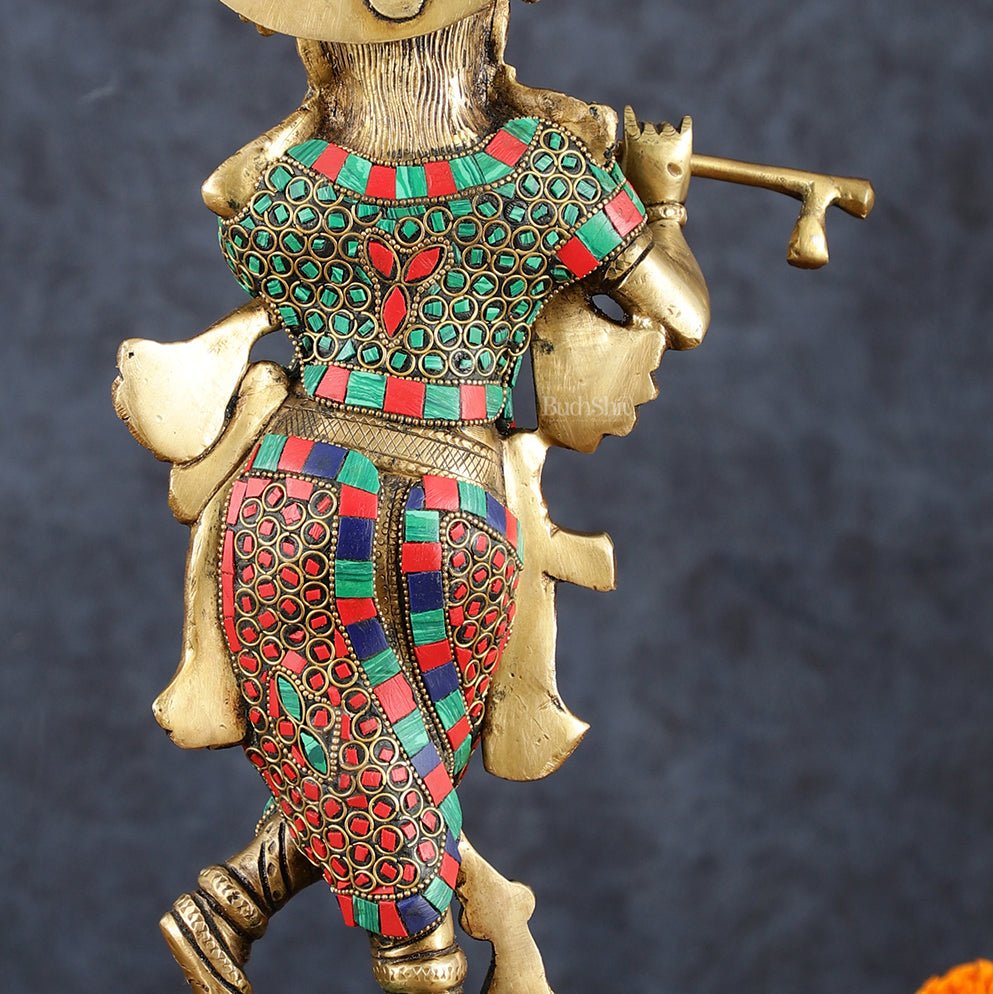 Brass Handcrafted Shri Krishna idol - 15 " stonework - Budhshiv.com