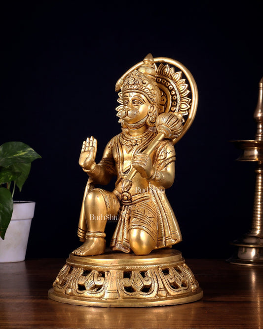 Brass Hanuman Aashirwad Mudra Statue - 11 inch - Budhshiv.com