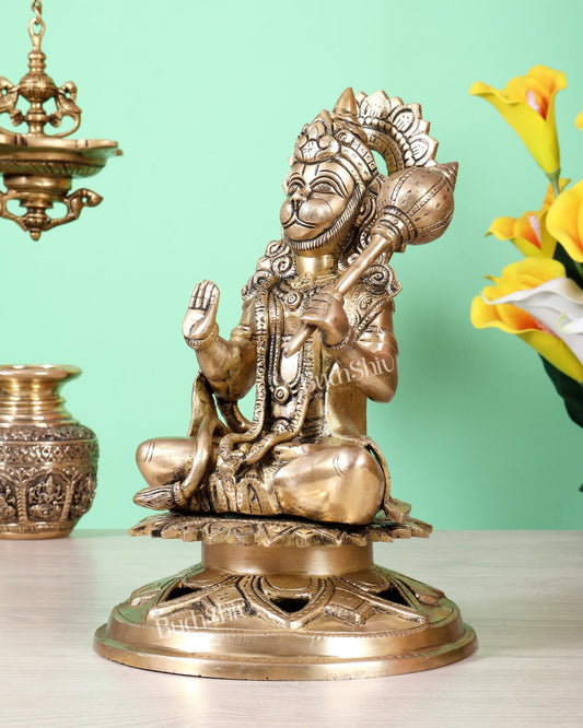 Brass Hanuman Cross - Legged Statue in Blessing Mudra – 11.2 Inch Sacred Idol - Budhshiv.com