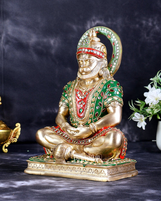Brass Hanuman Ji in Meditation Statue (9 Inch ) meenakari - Budhshiv.com