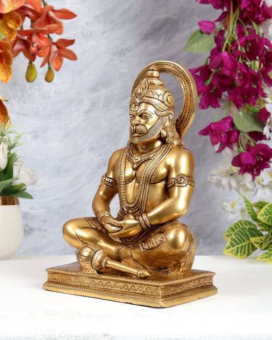 Brass Hanuman Ji in Meditation Statue β Divine Meditative Idol (9 Inches) - Budhshiv.com