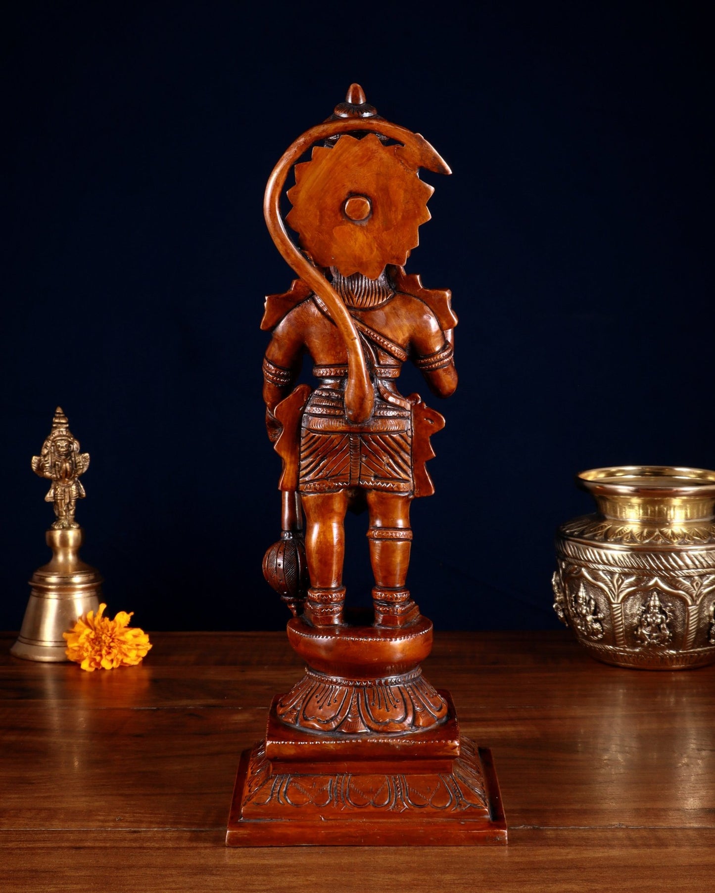 Brass Hanuman statue in Blessing Mudra 12" Vintage dark red tone - Budhshiv.com