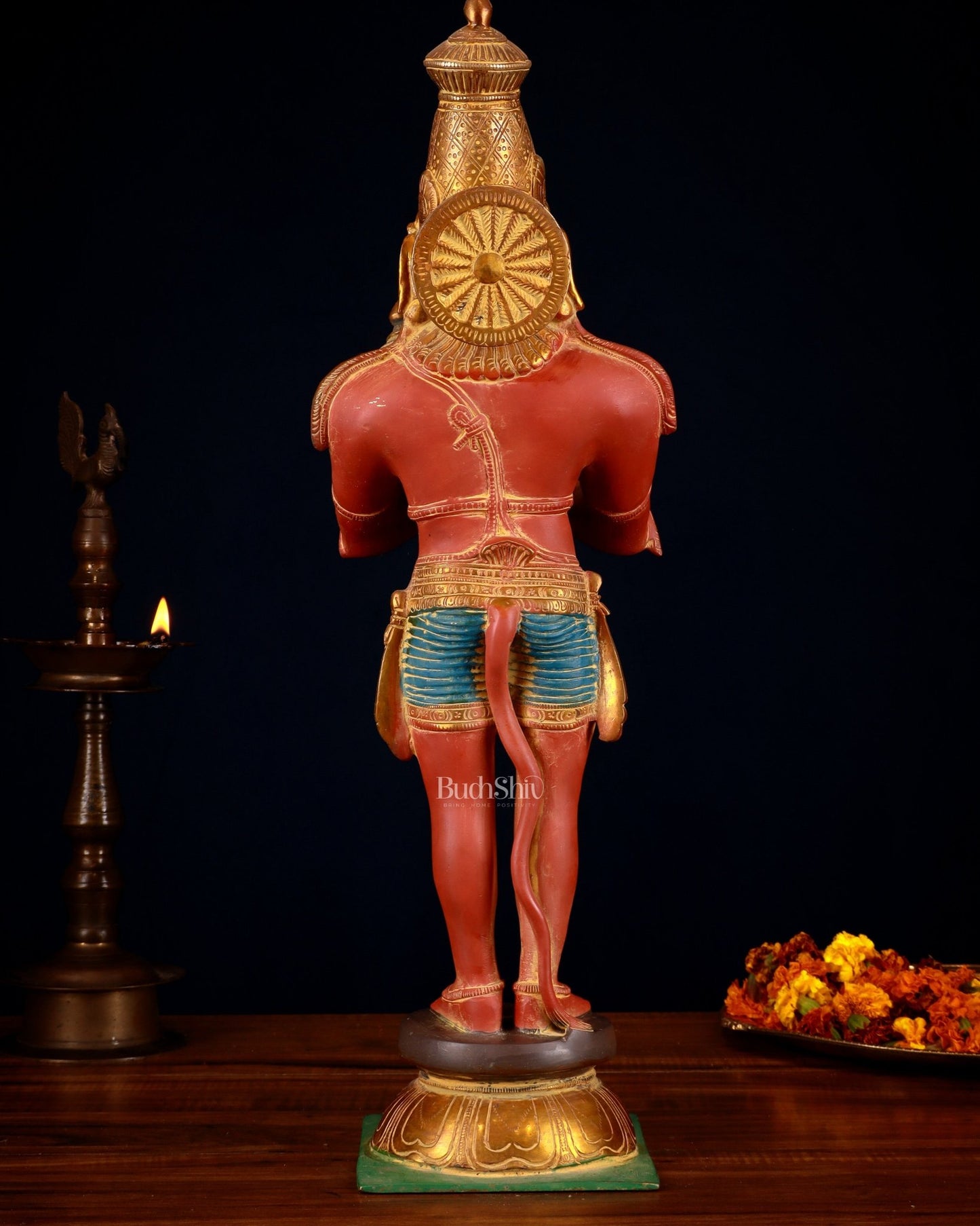 Brass Hanuman Statue in Namashkar Mudra | 21.5" Height | Red sand finish - Budhshiv.com
