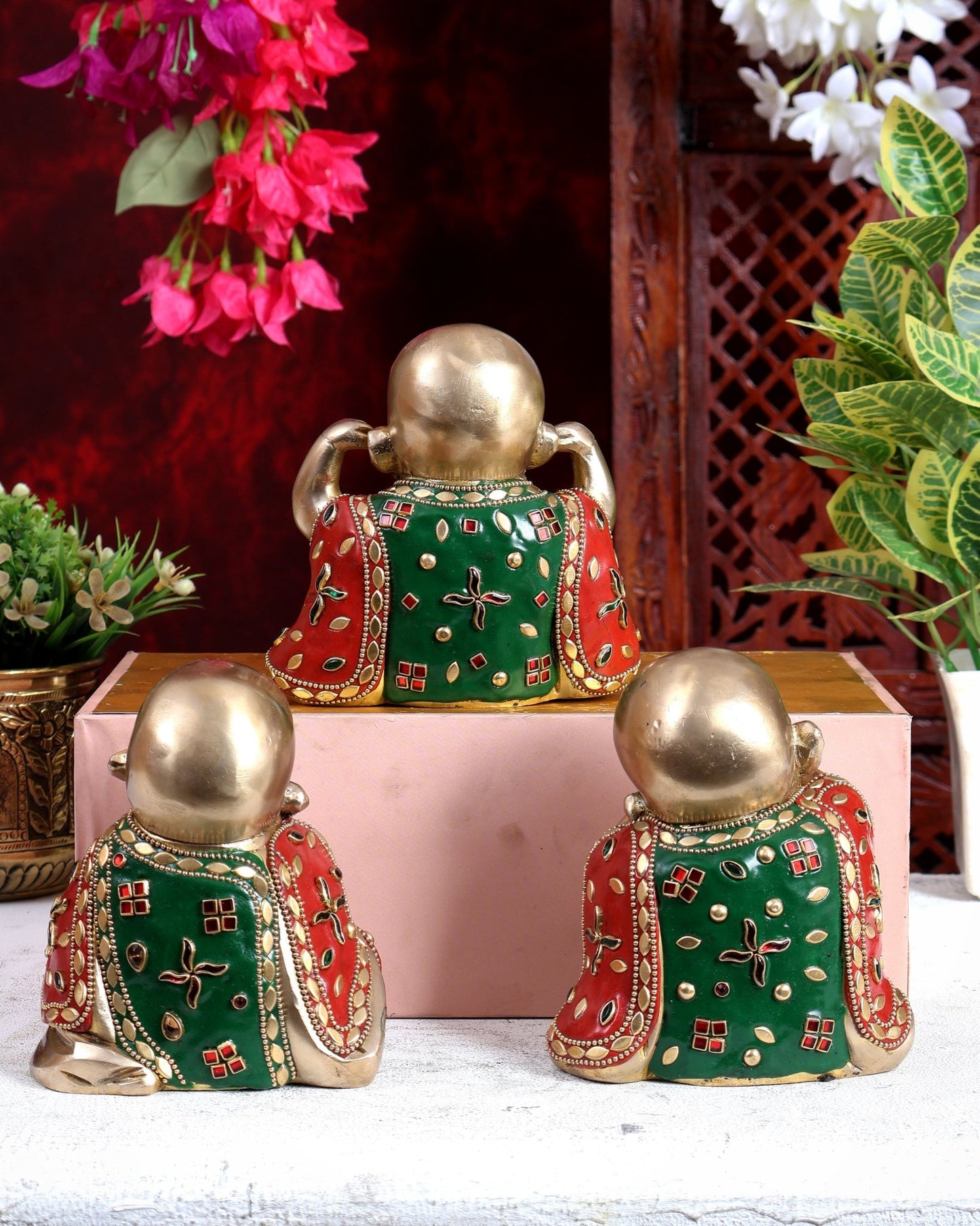 Brass Happy Baby monks set of 3 showpieces - Budhshiv.com