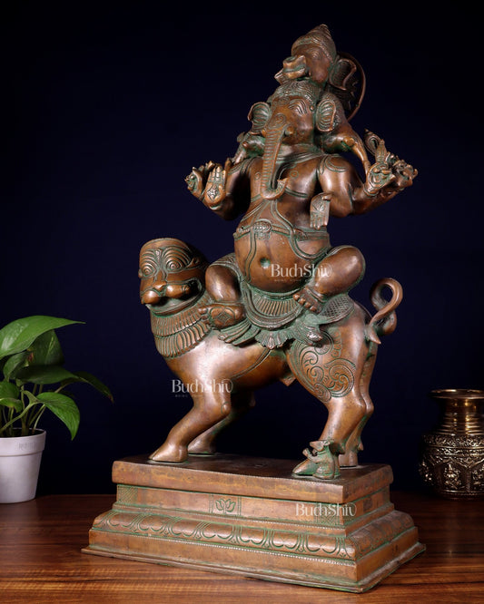 Brass Heramba Ganesha with five heads Statue - 22.5" Bronze Patina - Budhshiv.com