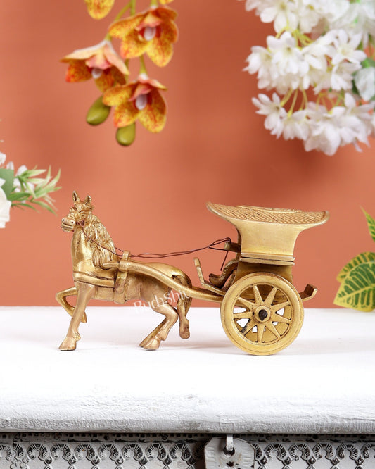 Brass Horse Cart Showpiece – Ghoda Gaadi with Rider Decorative Sculpture 6" - Budhshiv.com