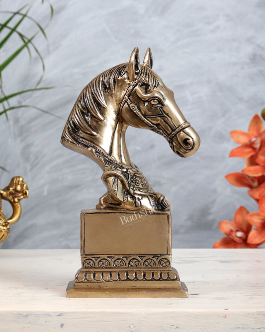 Brass Horse Head Designer Showpiece | Luxury Horse Face Artefact for Home Décor & Gifting - Budhshiv.com