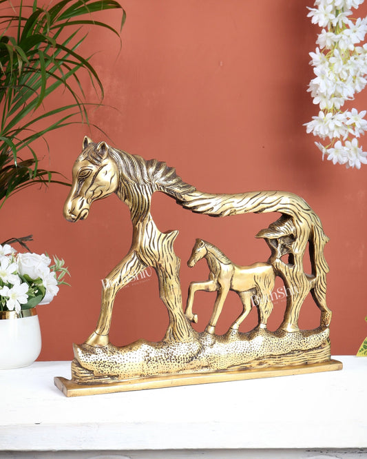 Brass Horse Showpiece 2D – Tabletop & Wall Hanging - Budhshiv.com