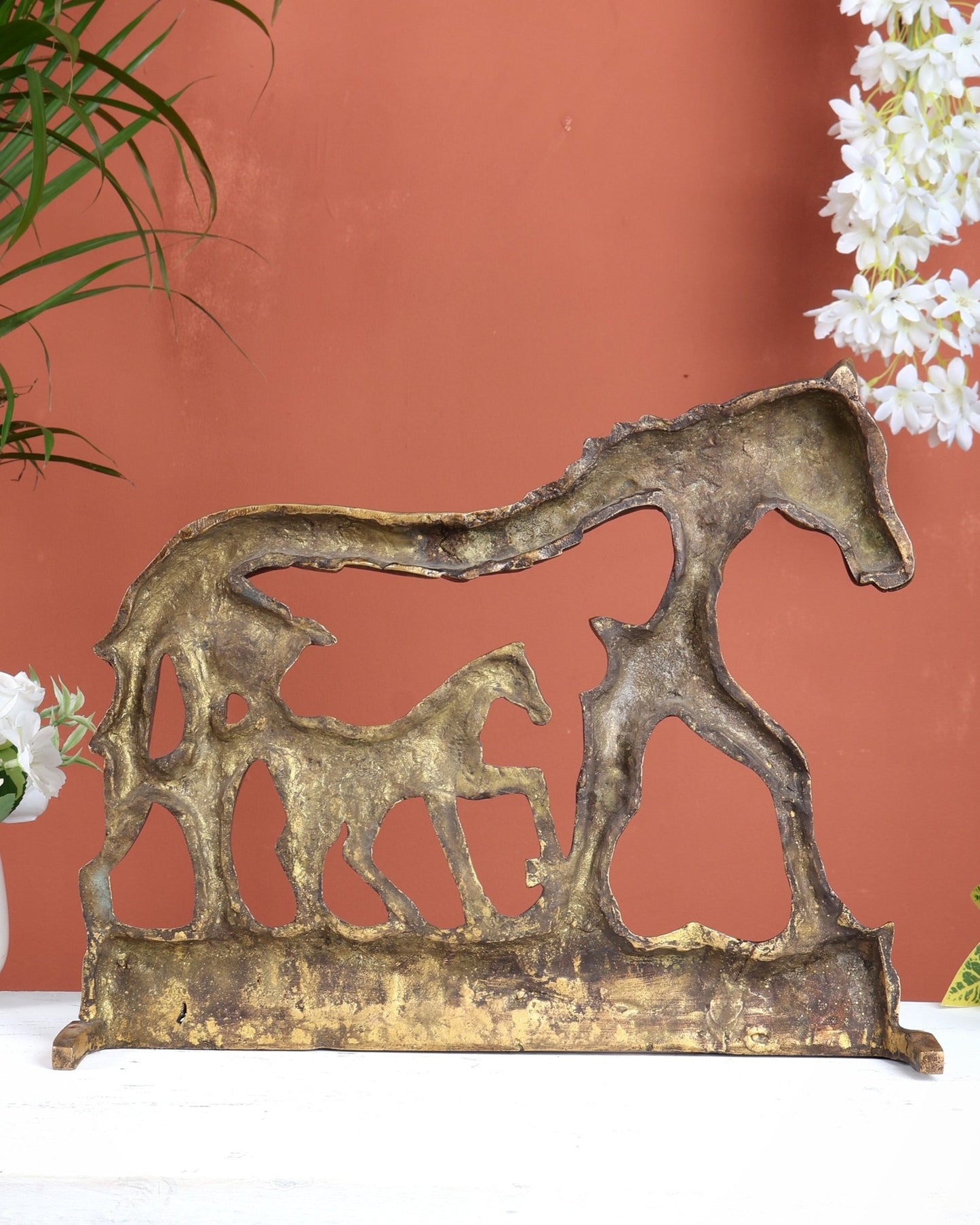 Brass Horse Showpiece 2D – Tabletop & Wall Hanging - Budhshiv.com