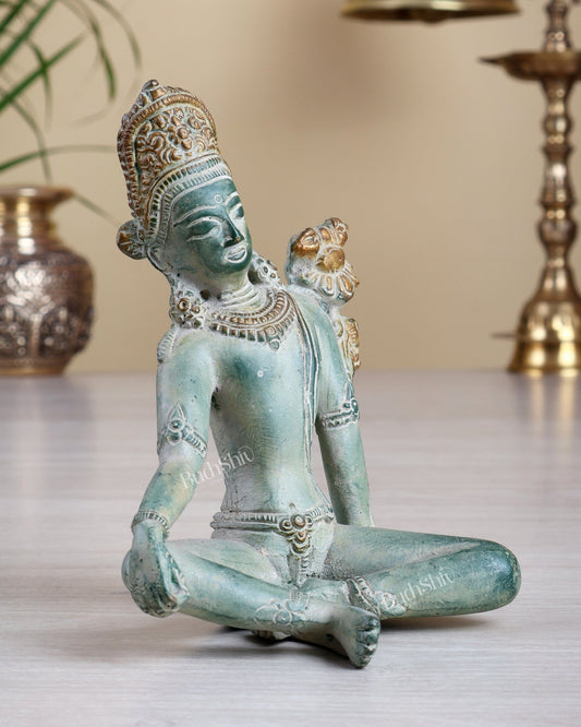 Brass Indra Dev Tibetan Statue – Fresh Green Patina Finish Idol 5.3" - Budhshiv.com