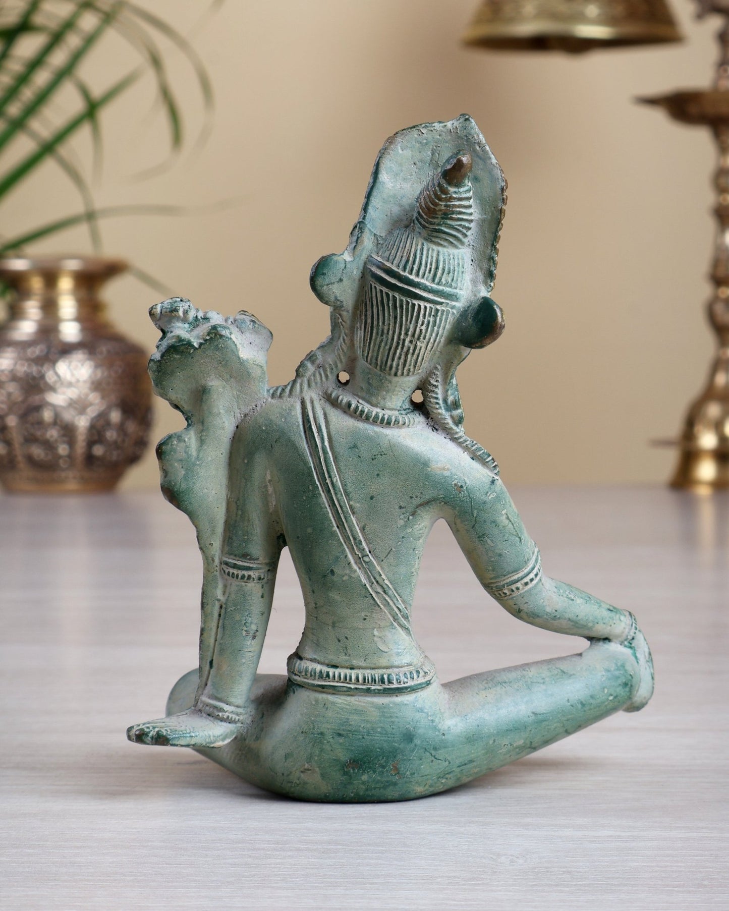 Brass Indra Dev Tibetan Statue – Fresh Green Patina Finish Idol 5.3" - Budhshiv.com