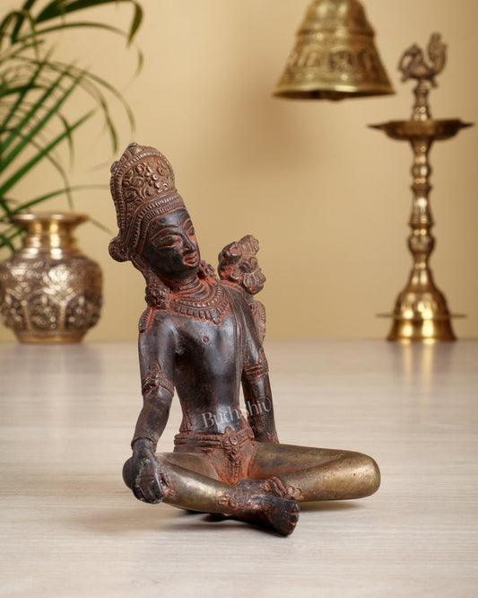 Brass Indra Dev Tibetan Statue – Vintage Red & Silver Finish Idol 5.3" - Budhshiv.com