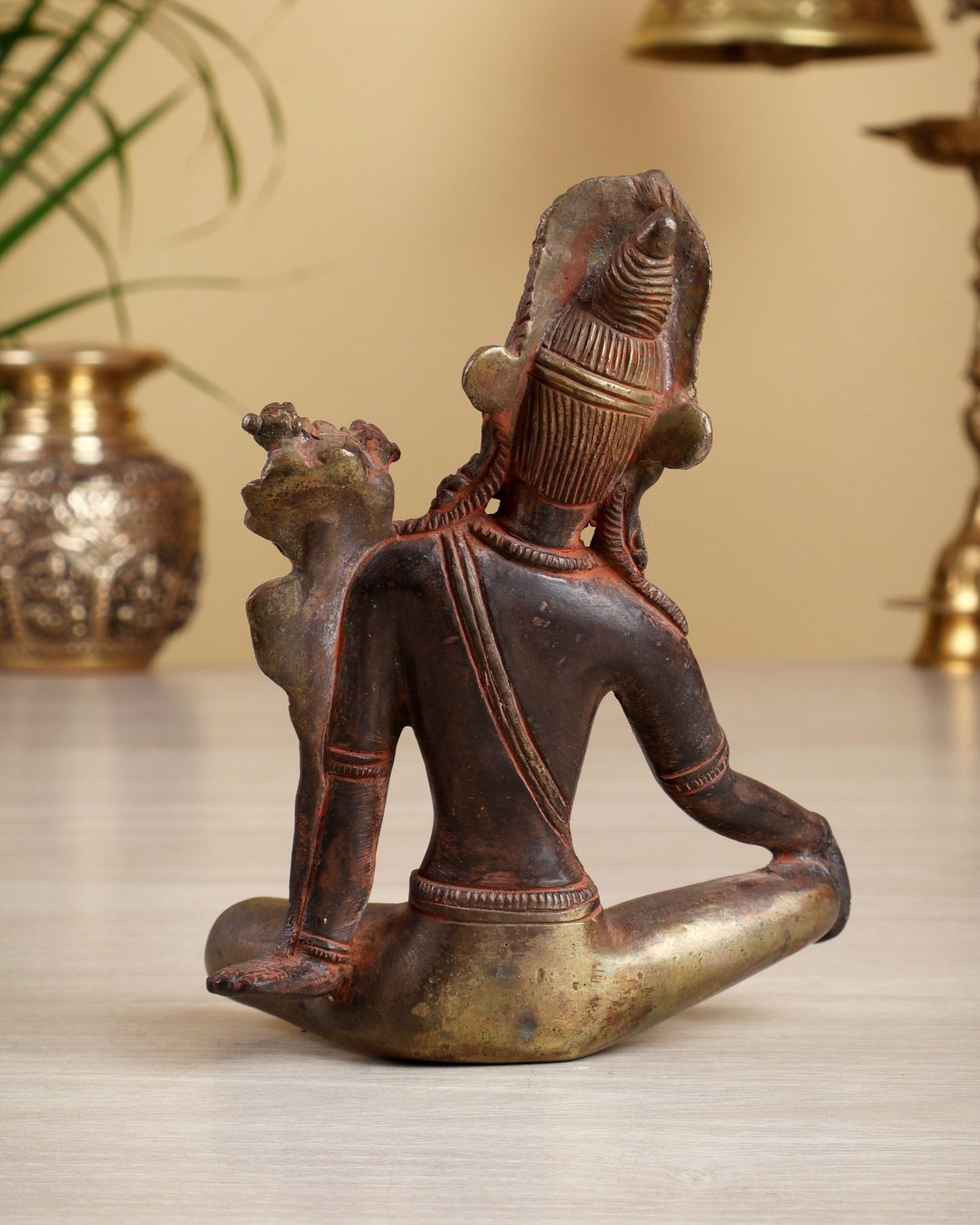 Brass Indra Dev Tibetan Statue – Vintage Red & Silver Finish Idol 5.3" - Budhshiv.com
