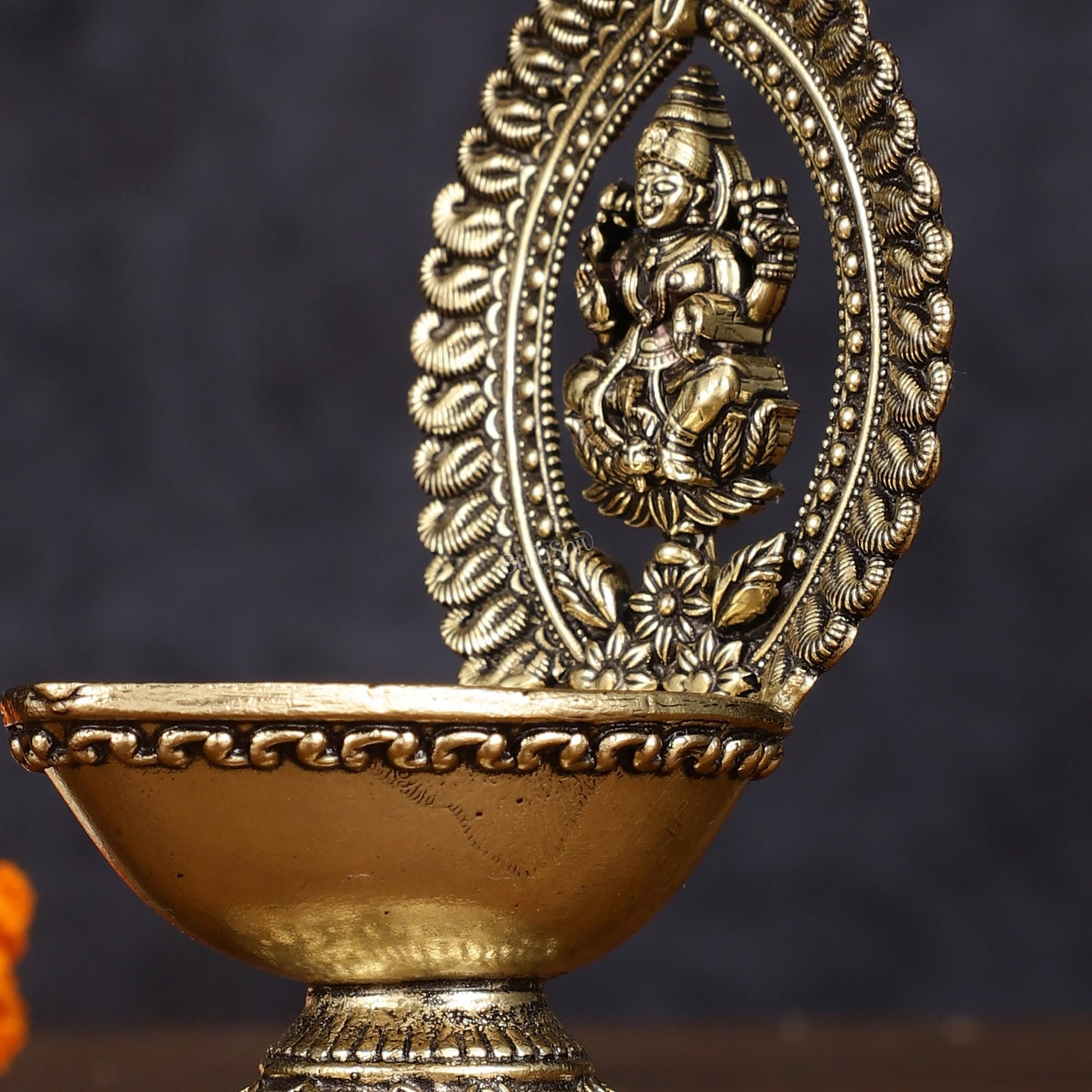 Brass Intricate Lakshmi oil Lamp diya - Lightweight 4.5" - Budhshiv.com