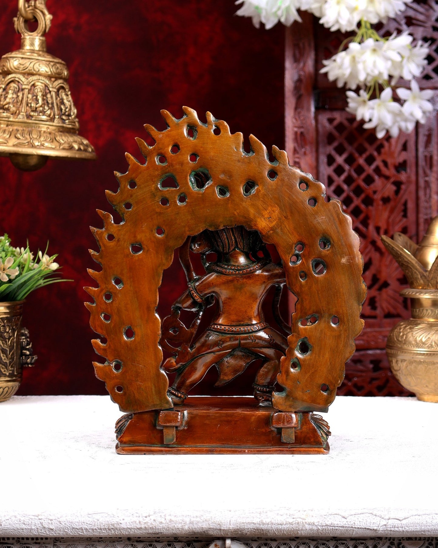 Brass Jambhala Mahakala Nepalese Idol for Home Altar & Décor Chola brown 10 inch - Budhshiv.com