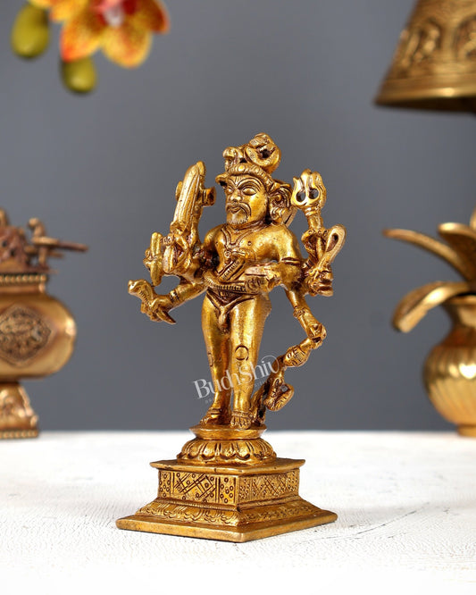 Brass Kaal Bhairava Idol - 5 in Height - Budhshiv.com