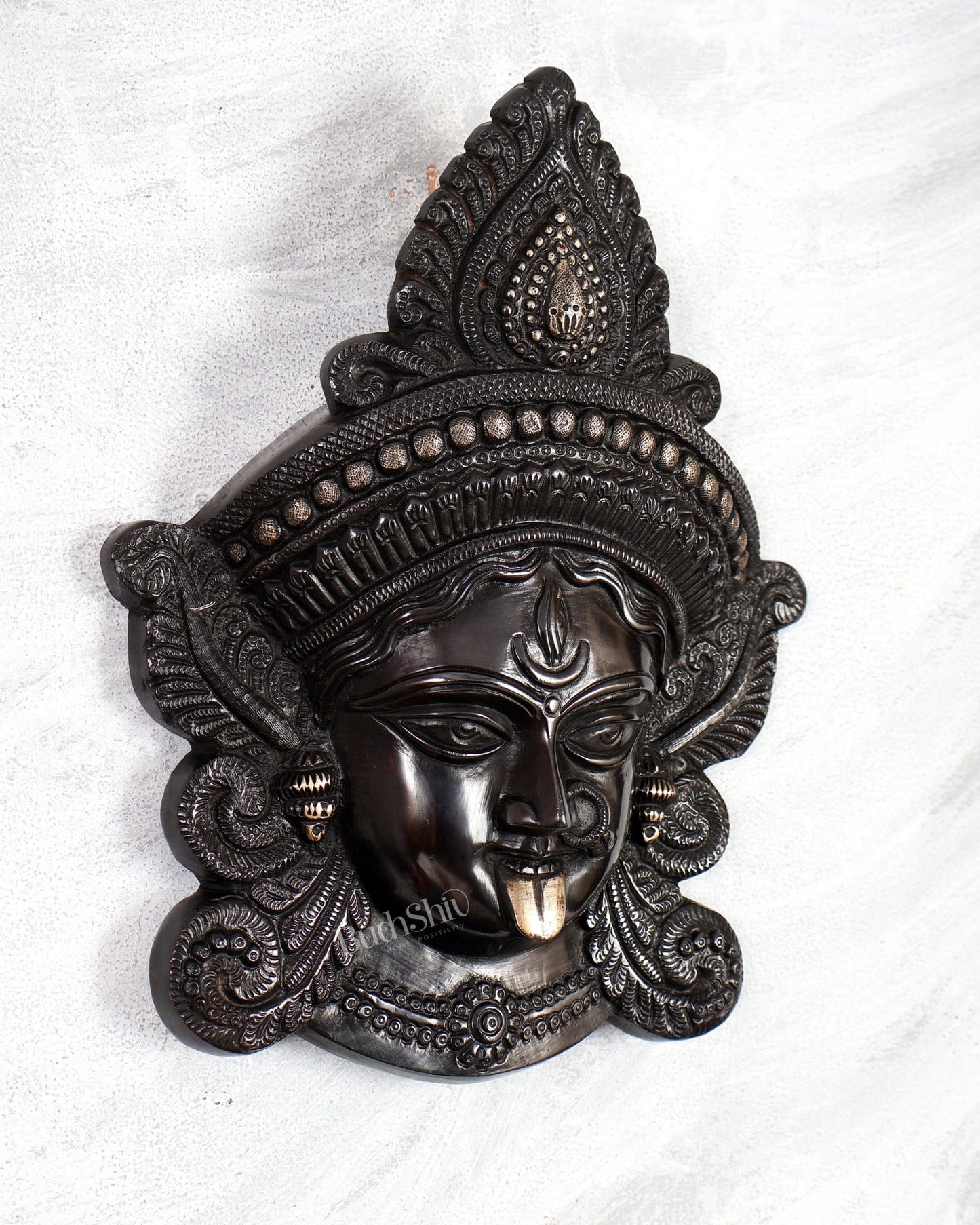 Brass Kali Maa Face wall hanging 10 inch - Budhshiv.com