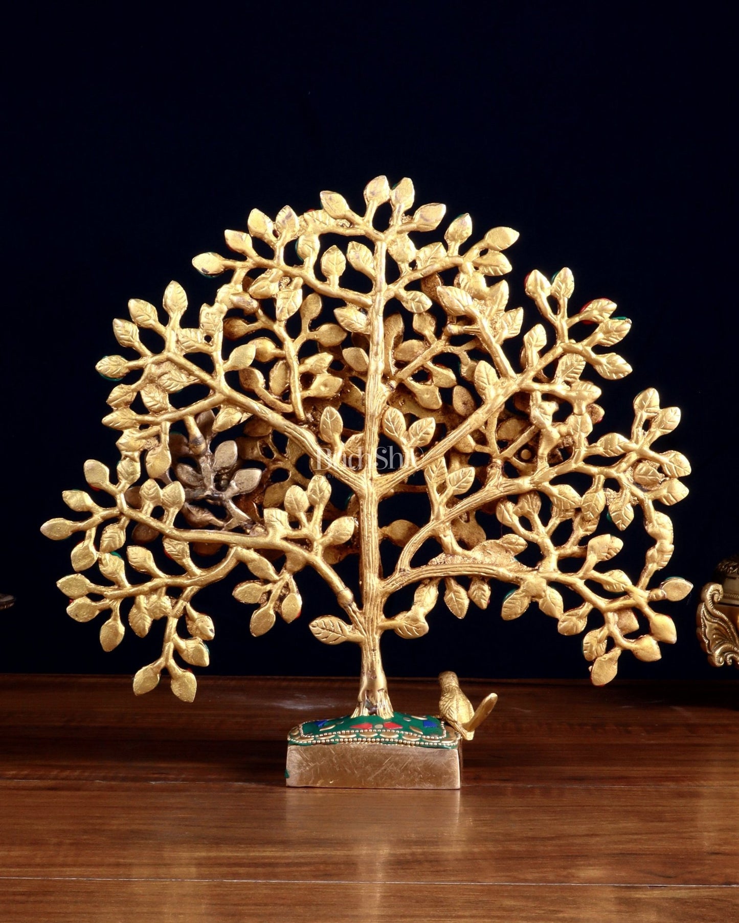 Brass Kalpavriksha tree for tables 11" stonework - Budhshiv.com