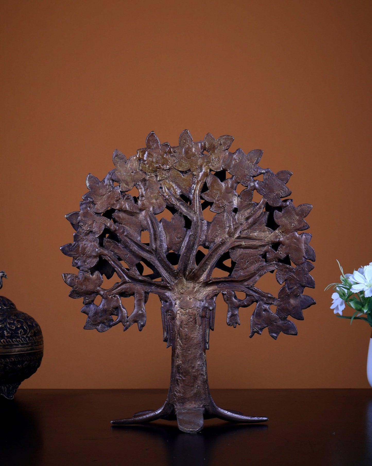 Brass Kalpavriksha Tree of Life with Birds | Dual Tone Finish Table Décor 12 inch - Budhshiv.com