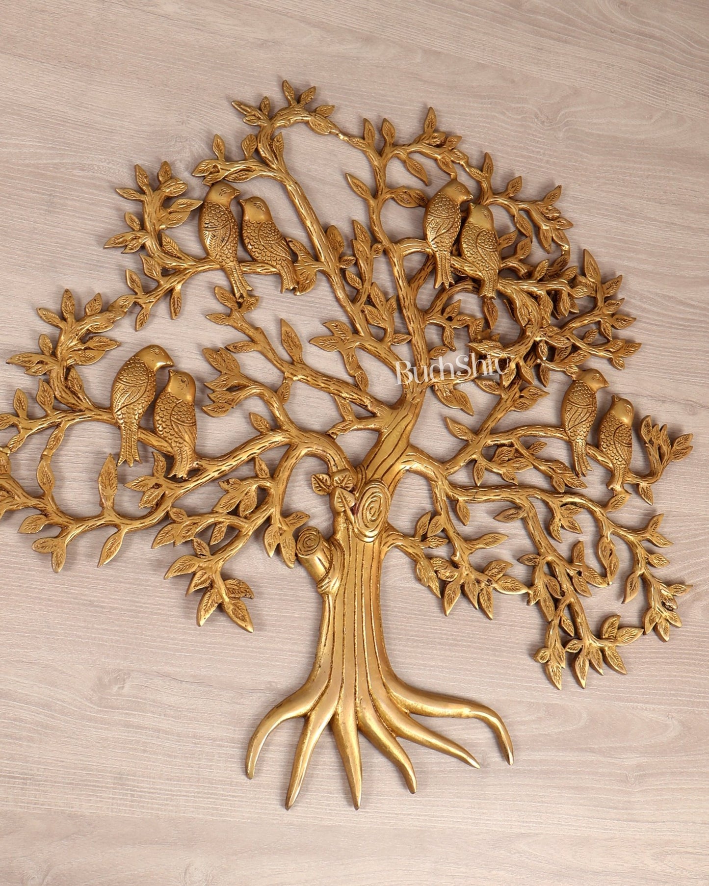 Brass Kalpavriksha Tree Wall Hanging with Birds – 24" - Budhshiv.com