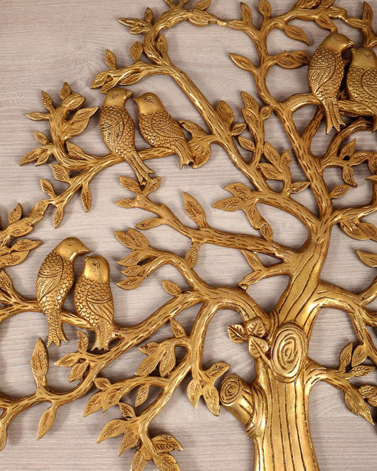 Brass Kalpavriksha Tree Wall Hanging with Birds – 24" - Budhshiv.com