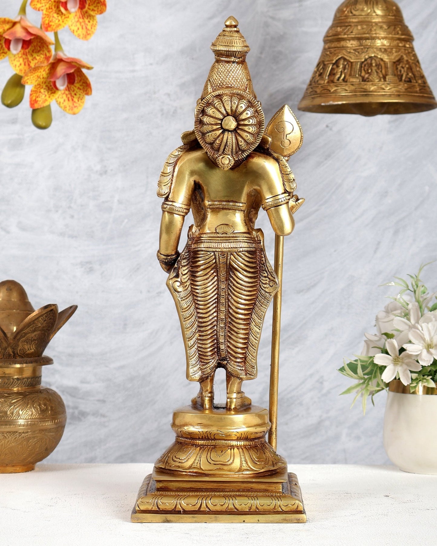 Brass Kartikeya Murugan Swamy Standing Statue – Superfine Divine Sculpture (15 Inches) - Budhshiv.com