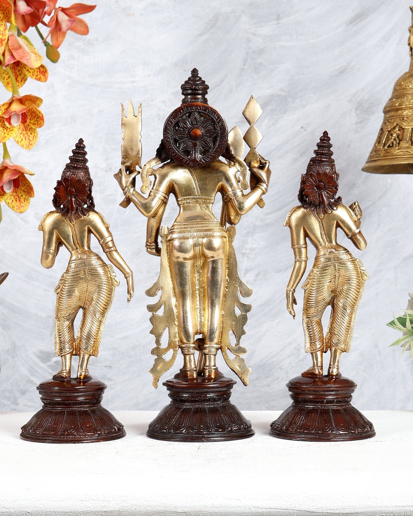 Brass Kartikeya Murugan Swamy with Valli & Devasena Idol – Divine Family Sculpture (13 Inches) - Budhshiv.com