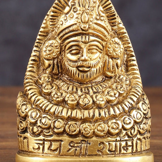 Brass Khatu Shyam Face Bust Idol - 3" Height - Budhshiv.com