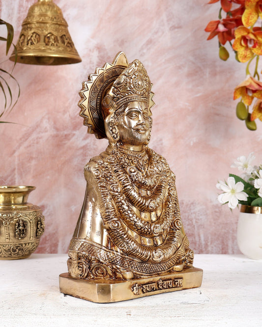 Brass Khatu Shyam Ji Idol – Highly Detailed Heavy Handcrafted Statue (11.5 Inches) - Budhshiv.com