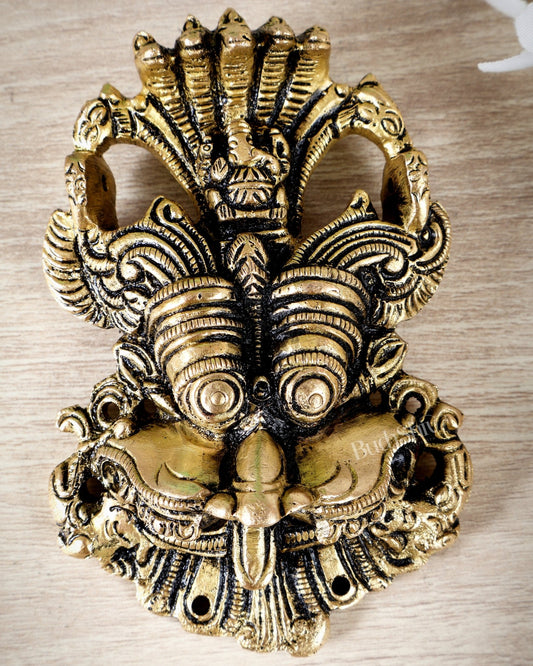 Brass Kirtimukha Yali Face Wall Hanging – Sacred Temple Guardian Décor (5.5 Inch, 800 GM) - Budhshiv.com