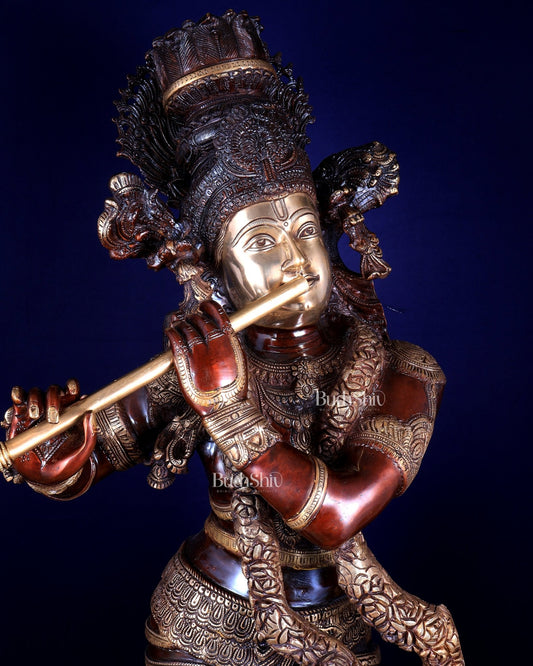 Brass Krishna dual tone Large Statue - 46 inch - Budhshiv.com
