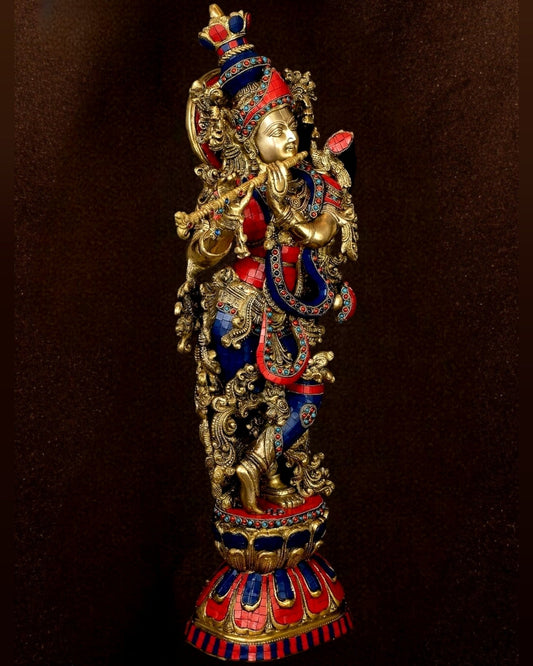 Brass Krishna Idol 30 inch meenakari - Budhshiv.com