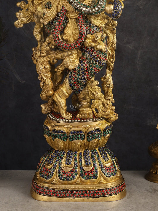 Brass Krishna Idol 30 inch multicolour - Budhshiv.com