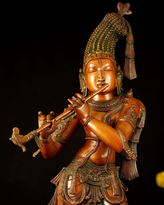 Brass Krishna kerala style Idol 36" - Budhshiv.com