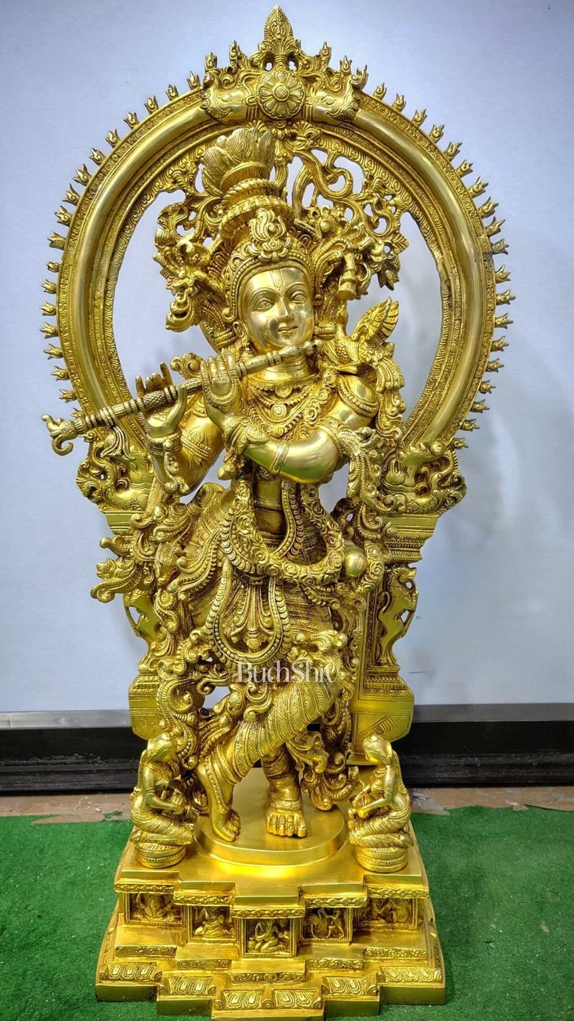 Brass Krishna Statue with Arch 32" - Budhshiv.com