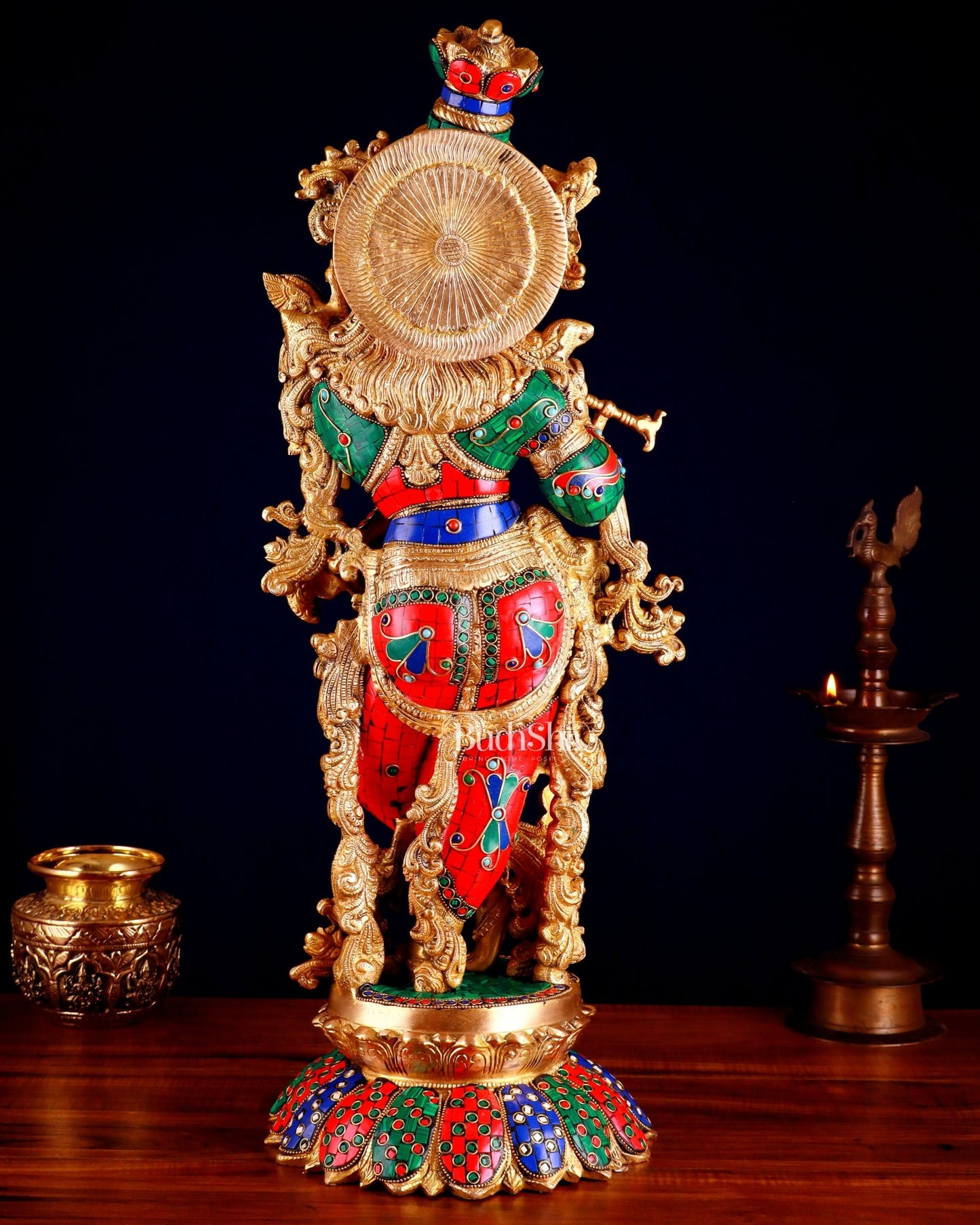Brass Krishna Statue with Lotus Base | 27 Inch - Budhshiv.com