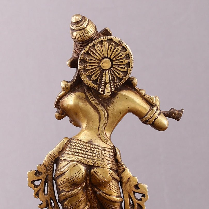Brass Krishna with Cow on Round Pedestal - Venugopala Murthy | 10.5" - Budhshiv.com